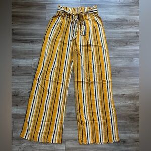 Wide Leg Striped Pants in Mustard Yellow